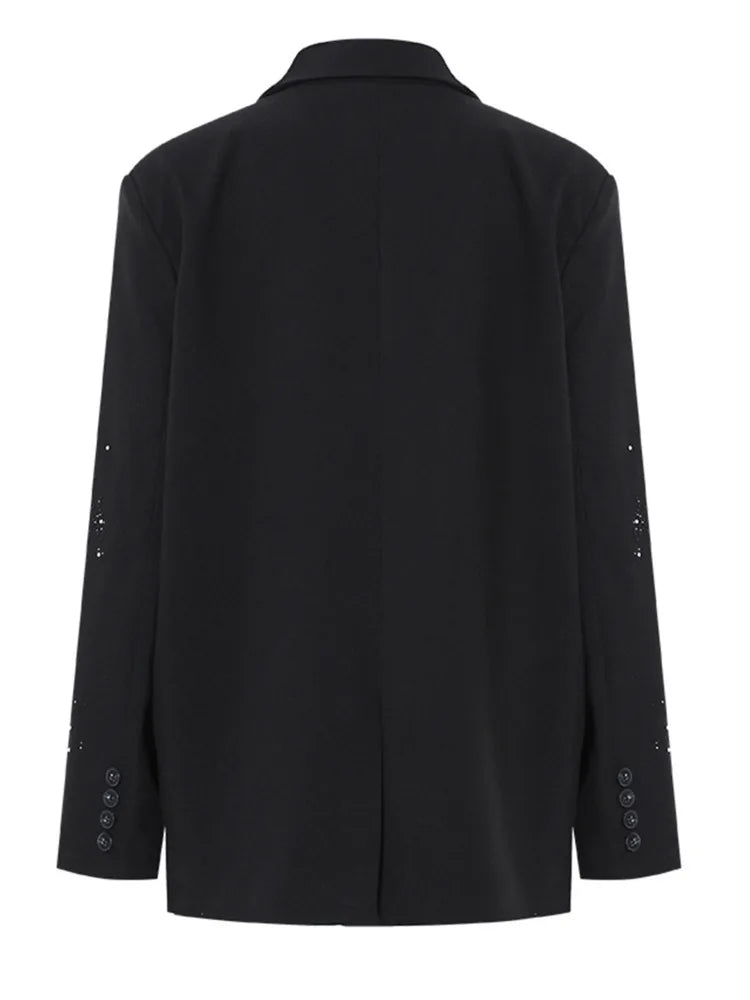 Fashion Women's Blazer Notched Collar Single Breasted Rhinestone Irregular Loose Solid Suit Jackets Autumn New