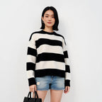 Thickened Wool Sweater Inner Retro Color Block Loose Lazy Striped Base Layer Top Women's Outer Knitted Sweater