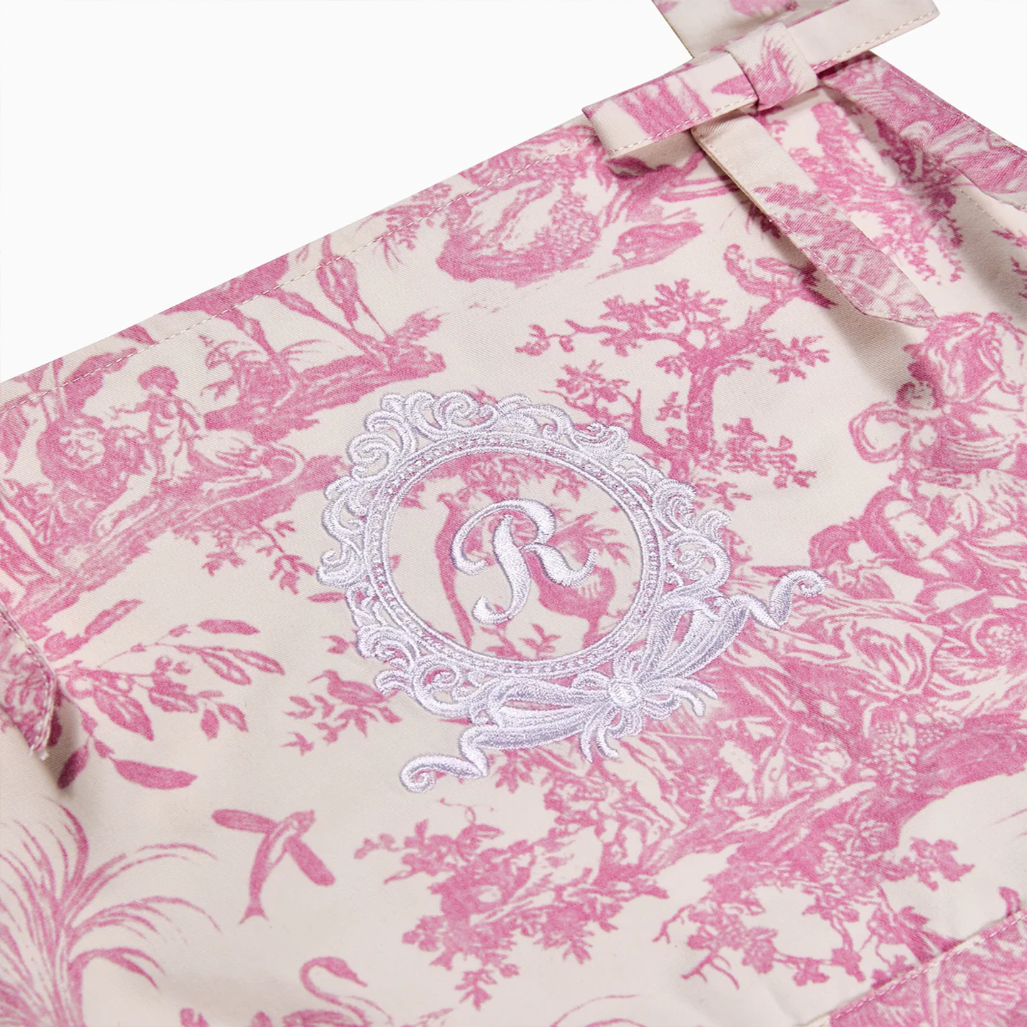 French Toile de Jouy Premium Cotton Apron with Embroidered Royal Emblem
