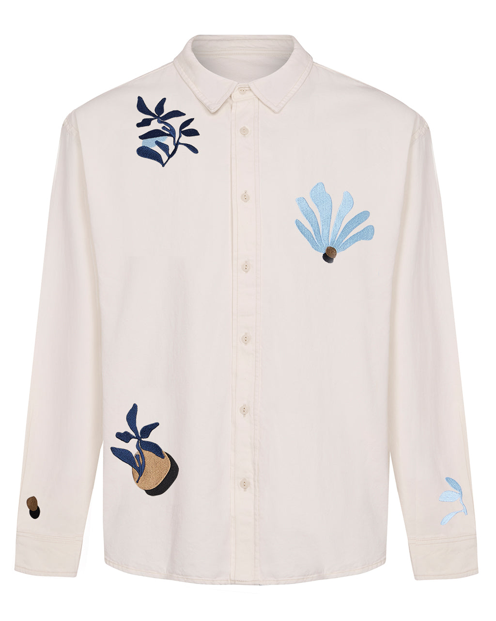 Abstract Floral Organic Cotton Shirt Ecru