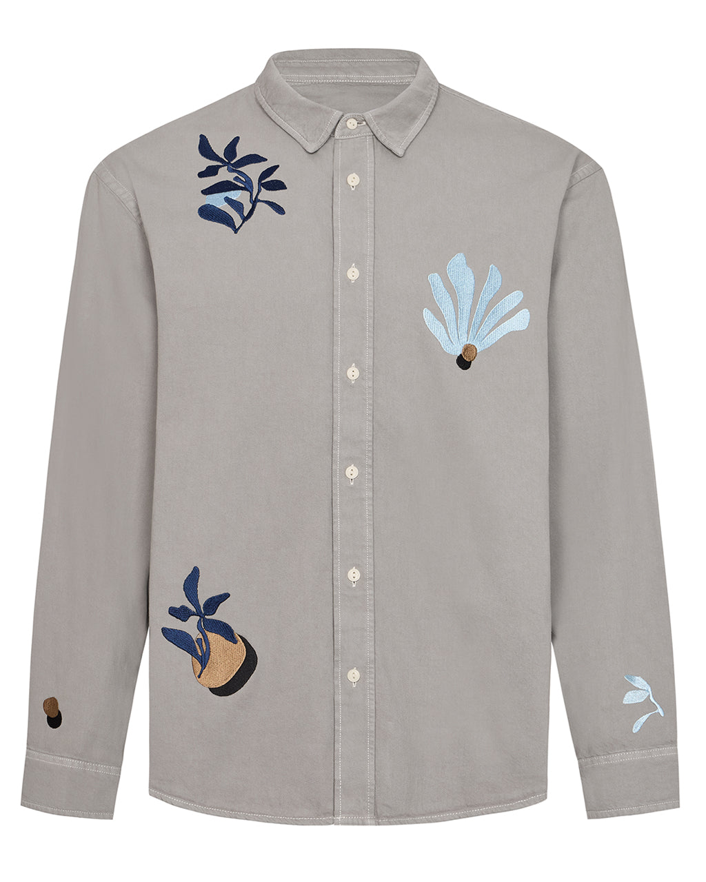 Abstract Floral Organic Cotton Shirt Grey