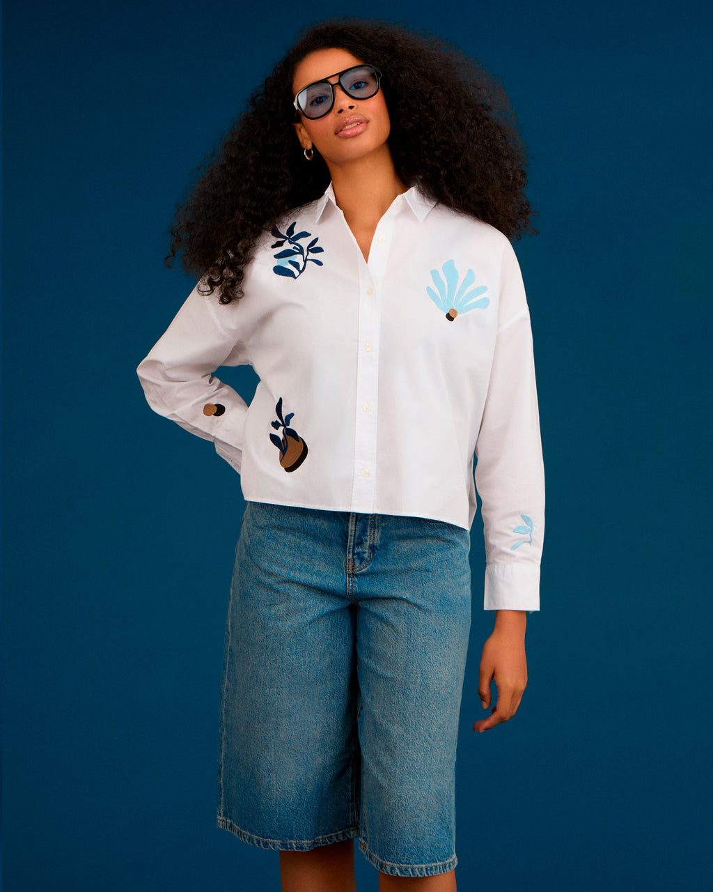 Abstract Floral Organic Cotton Shirt White