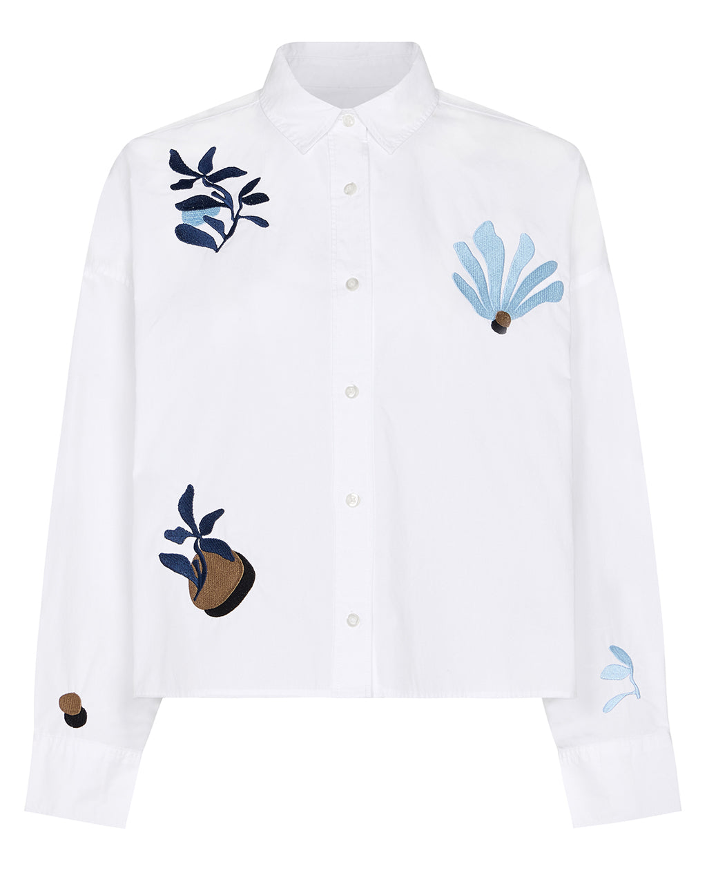 Abstract Floral Organic Cotton Shirt White