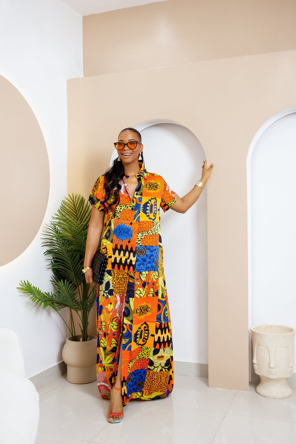 Vibrant Printed Silk Kaftan Dress-3