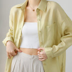 Design Sense Acetate Linen Air Conditioning Shirt Loose Fit Single Pocket