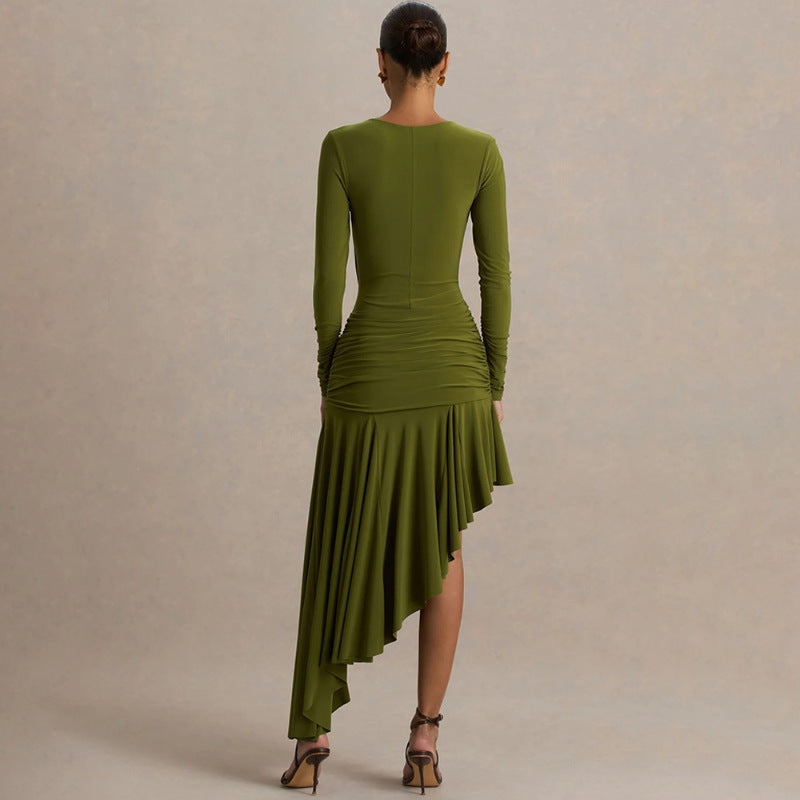 Style Irregular Sleeveless Ruched Fitted Bodycon Dress