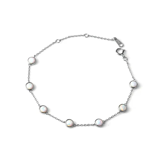 925 Sterling Silver Retro Seven Opal Bracelet Light Luxury Chain Fine Jewelry Wedding Party Gift