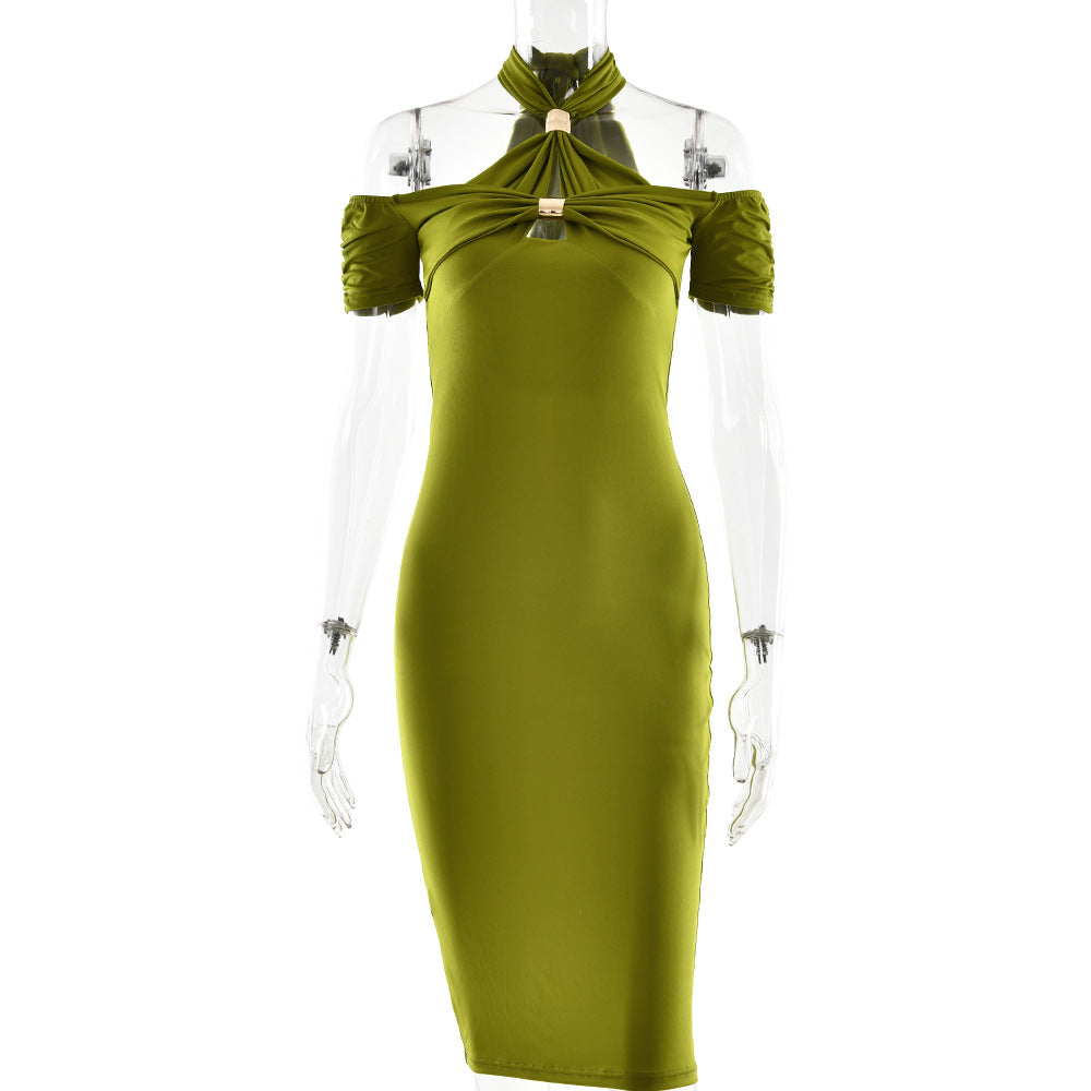 Summer Charming Halter Fitted Dress Sexy Backless Sleeveless Bodycon Long Dress for Women