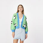 Little Sheep Sweater Coat New Handmade Coarse Needle Knitted Long Sleeve Cardigan