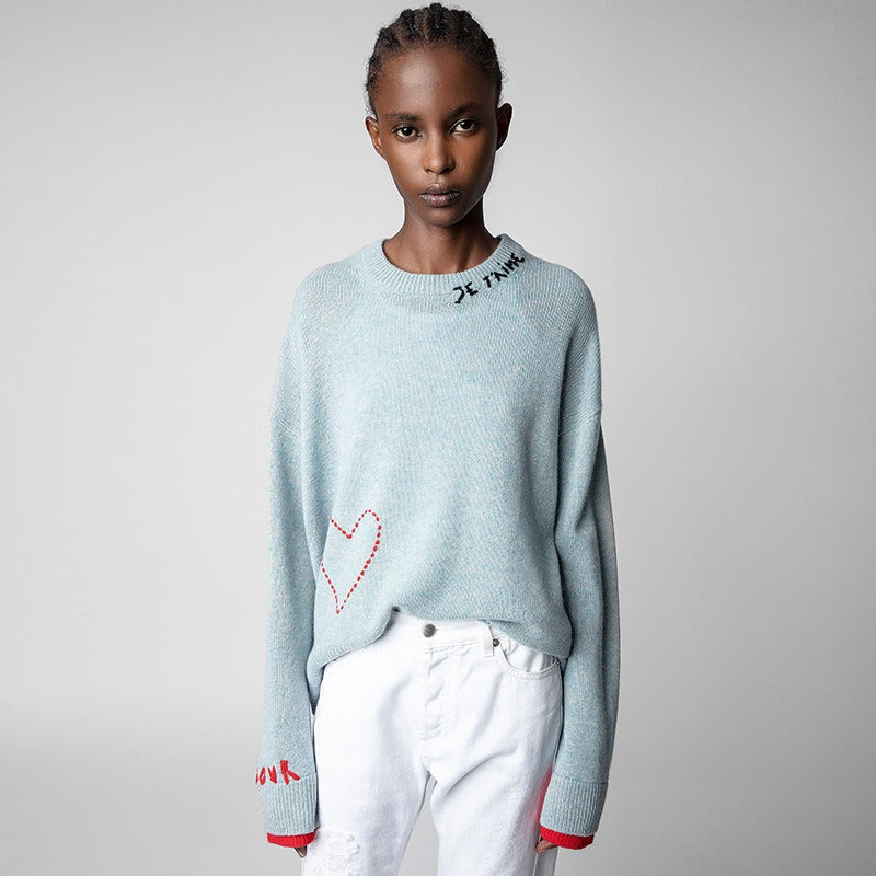 Letter Love Embroidered Embroidered Handmade Hooked Cashmere Knitted Sweater Female