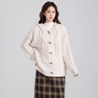 Beige Thick Knit Hooded Cardigan Sweater