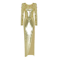 Women's New Long Sleeve Sequined Diamond Mid Length Slit Bandage Dress