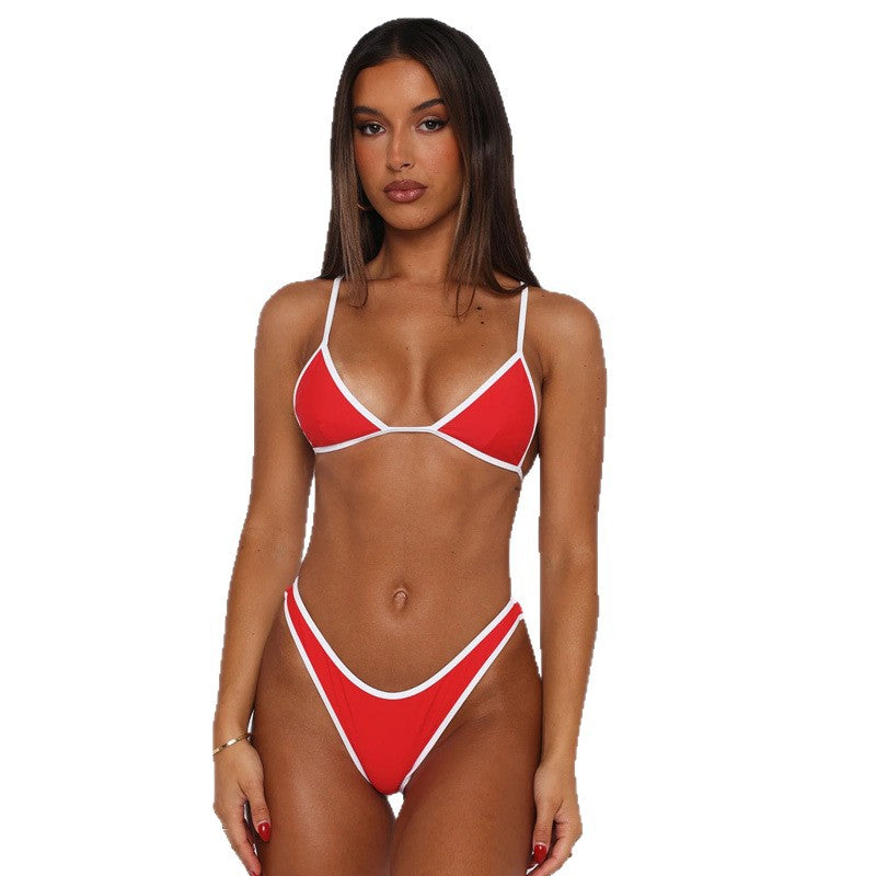 Swimsuit Split Female Resort Seaside High Waist Solid Color