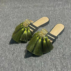 Sexy Pointed Toe Tassel Slingback Women Slippers Autumn 2023 Designer Fad Dress Flip Flop Mules Party Low Heels Sandals Slides