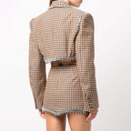 Chic Two Piece Set For Women Notched Collar Long Sleeve Spliced Diamond Blazer High Waist Skirt Slim Set Female New