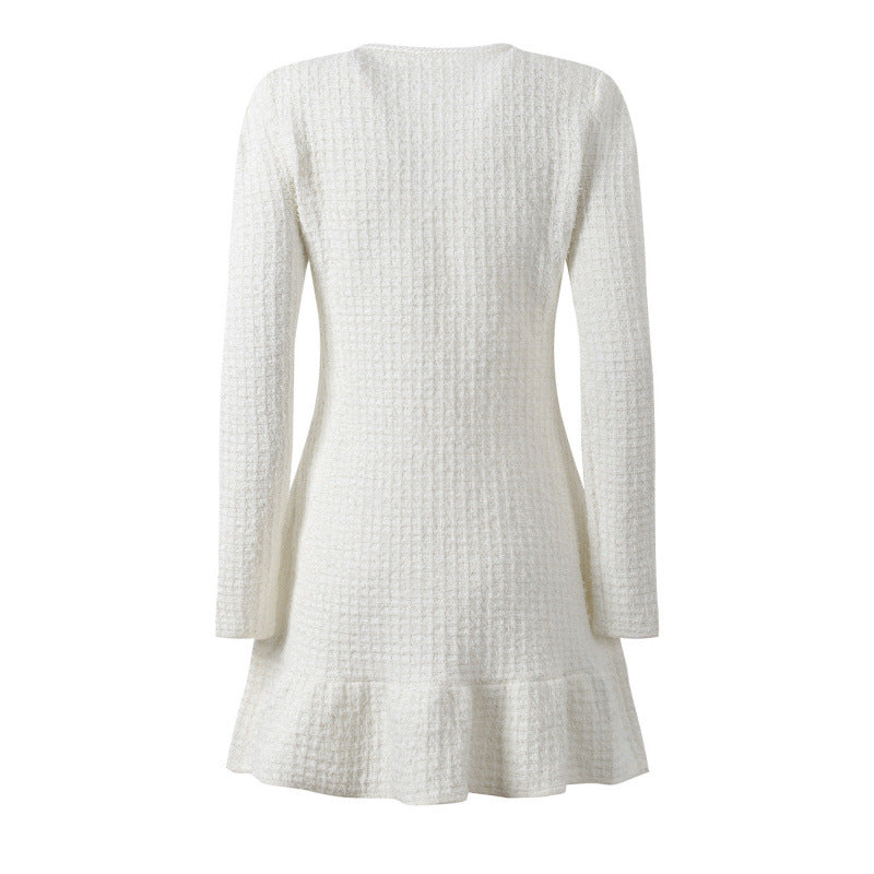 Double breasted round neck long sleeved dress