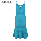 Runway Designer Summer Clothes for Women Elegant V-neck Blue Knitted Cardigan+midi Dress Sets 2 Piece Sets Womens Outfit