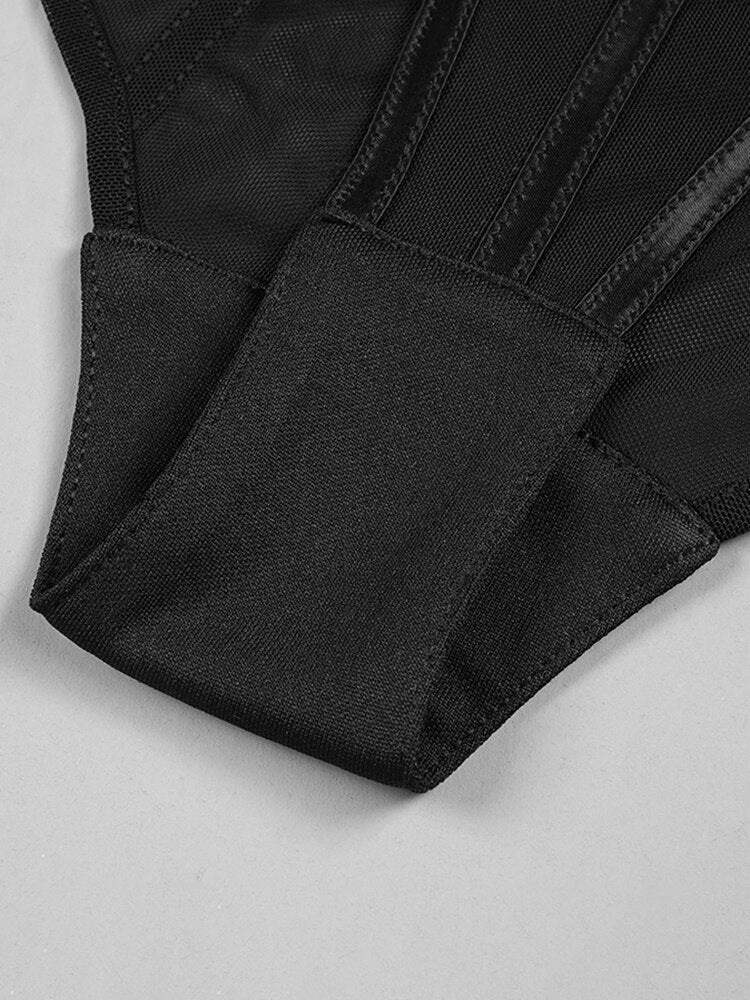 Hollow Solid Color V-Neck Mesh Lace Fishbone Chest Support Tube Top Ladies One Piece Women's Clothing