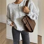 White Knit Cardigan Women's Vintage Shell Button Grey Wool Sweater Jacket Ins Style