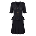 Chic Knit Dress for Women with Hollow Lace-Up Ruffle Two-Piece Design Classic Black Elegant Style