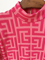 HIGH STREET Runway Fall Designer Women's Long Sleeve Monogram Jacquard Knit Dress