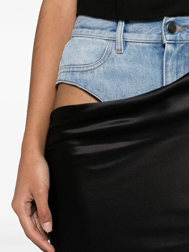 Patchwork Demin Designer Skirts For Women High Waist Spliced Button Temperament Asymmetrical Skirt Female Fashion