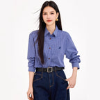 Vintage Versatile MIU-inspired Blue Checkered Shirt for Women Casual and Elegant Blouse