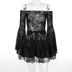 Gothic Layered Skirt with Chain Cross Design for Women, Fitted and Trendy Halloween Party Style