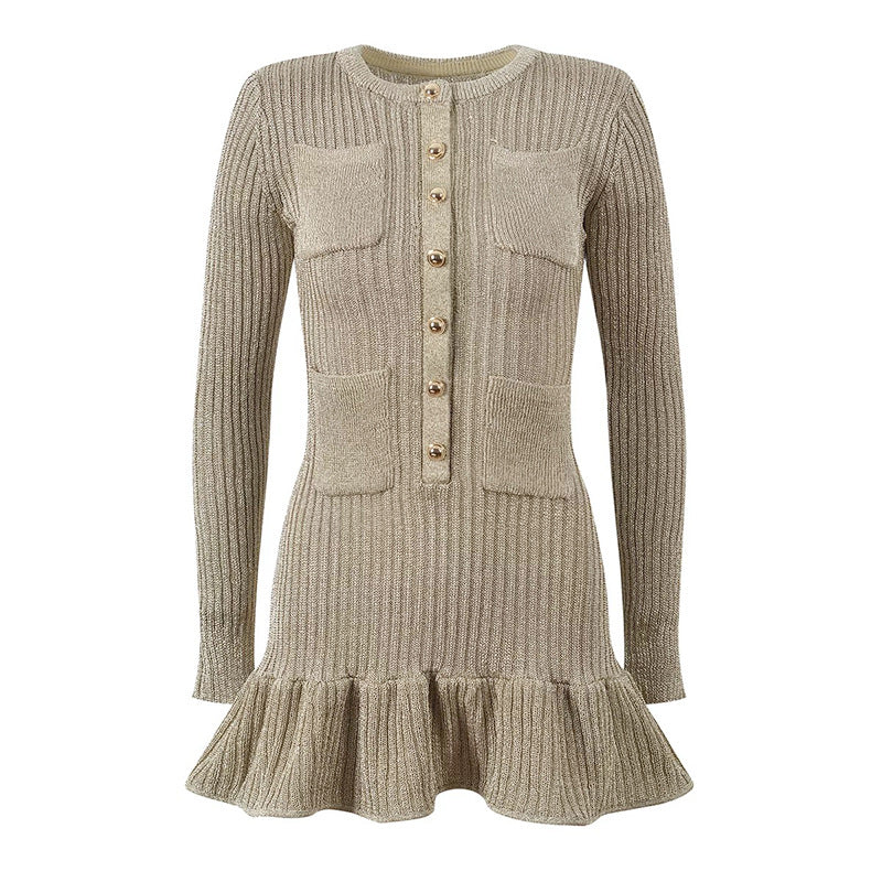 Golden Lurex Knit Chanel-Style Mini Dress for Women