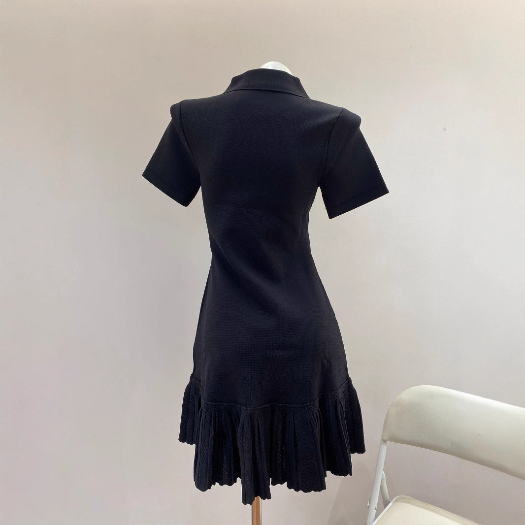 South Oil Style SDmiddot;Early Autumn Polo Collar Pleated Dress Solid Color Tennis Golf Women's Knit Dress