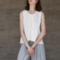 Elegant Pure Linen Round Neck Sleeveless Top for Women with Front Panel Gored Design Pure Color Charming Strapless Top