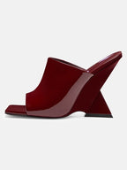 Silver High Heel Wedge Heel Square Head Sandals Designer Brand Shaped Heel Fashion Show Banquet Shoes