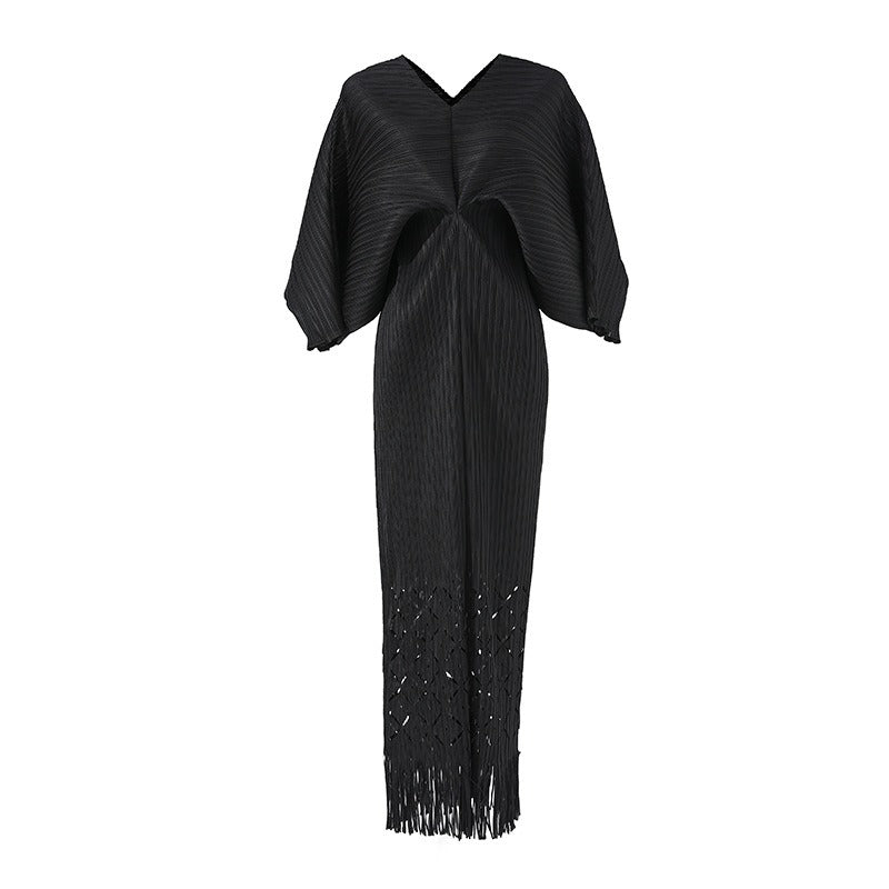 OFF high quality solid designer v-neck office work ladies maxi dresses for women new in zevity batwing sleeve elegant party robe