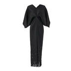 OFF high quality solid designer v-neck office work ladies maxi dresses for women new in zevity batwing sleeve elegant party robe