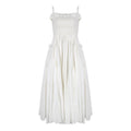 French retro white camisole backless pleated skirt with cinched waist and long style slimming dress