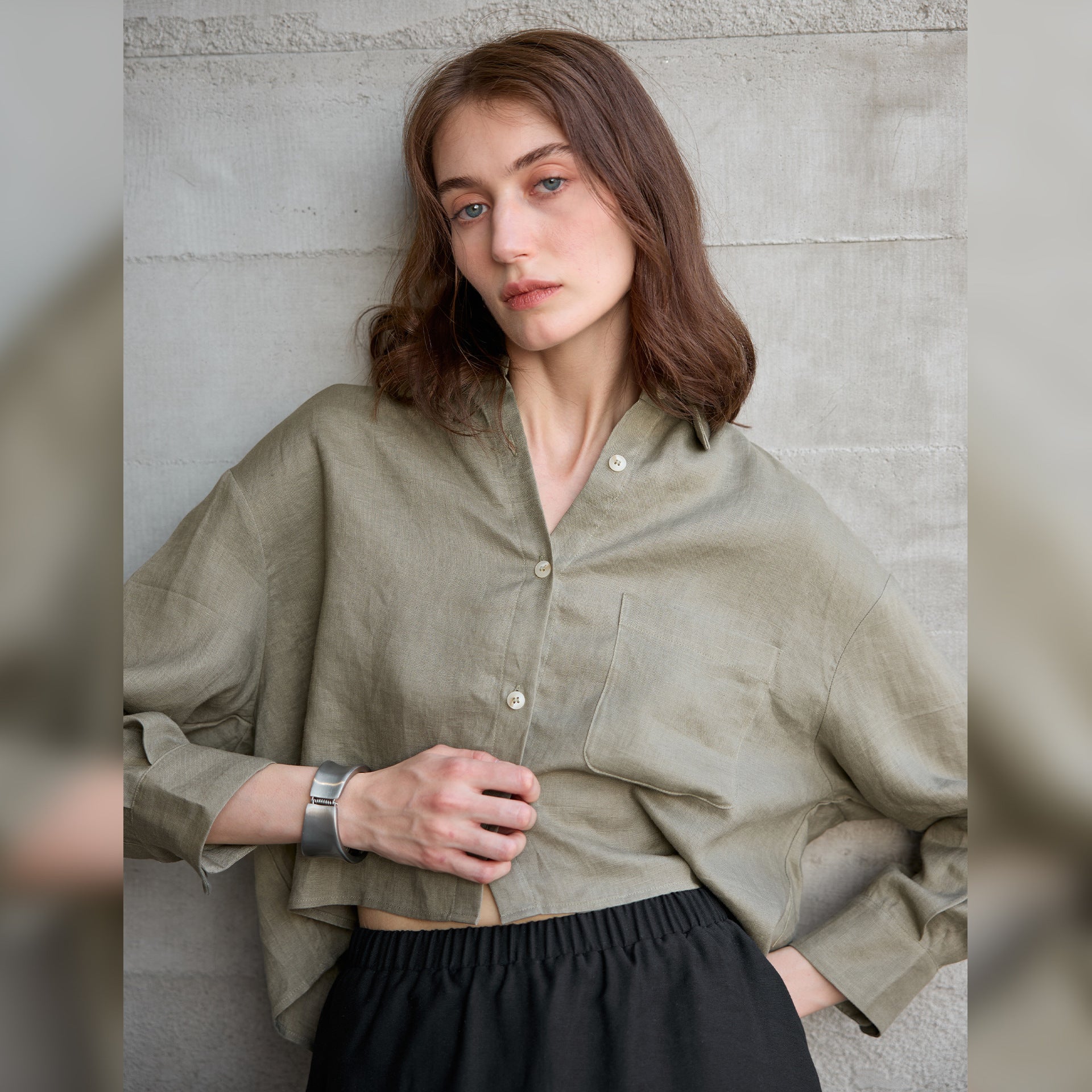 Pure Linen Long Sleeve Short Length Women's Commuter Style Solid Color Loose Cardigan Top French Chic Blouse