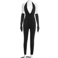 Sexy Solid Color Elegant Halter Neck Fitted Deep V-Neck Backless Jumpsuit for Women