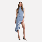Gradient Contrast Women Irregular Sequin Hem Dresses  Fashion O Neck Sleeveless Bodycon Dresses Female Party Club Vestidos