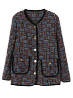 Fashion Women's Jackets New Tweed Round Neck Loose Single Breasted Long Sleeve Lattice Coat Female Autumn