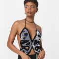 Sexy hot girl style butterfly pattern crystal sequin halter top for women
