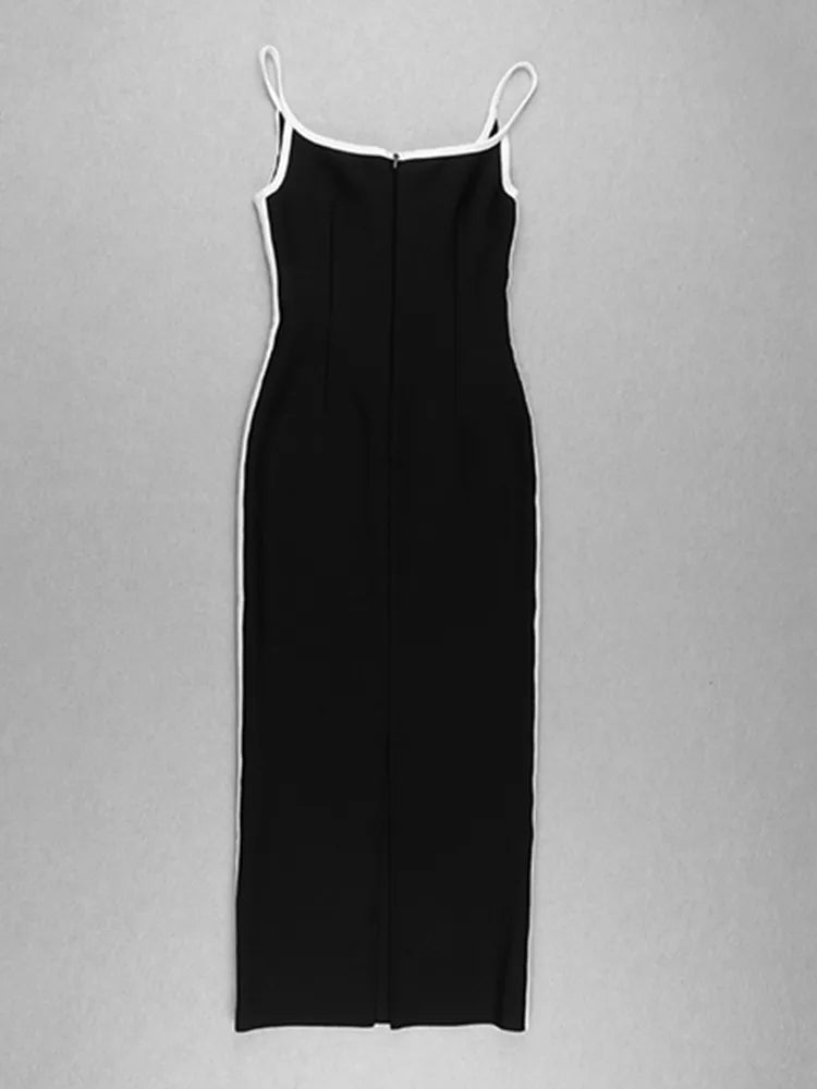 Sexy Strap Sleeveless Layer Black Long Bodycon Bandage Dress Designer Fashion Evening Party Dress Vestido
