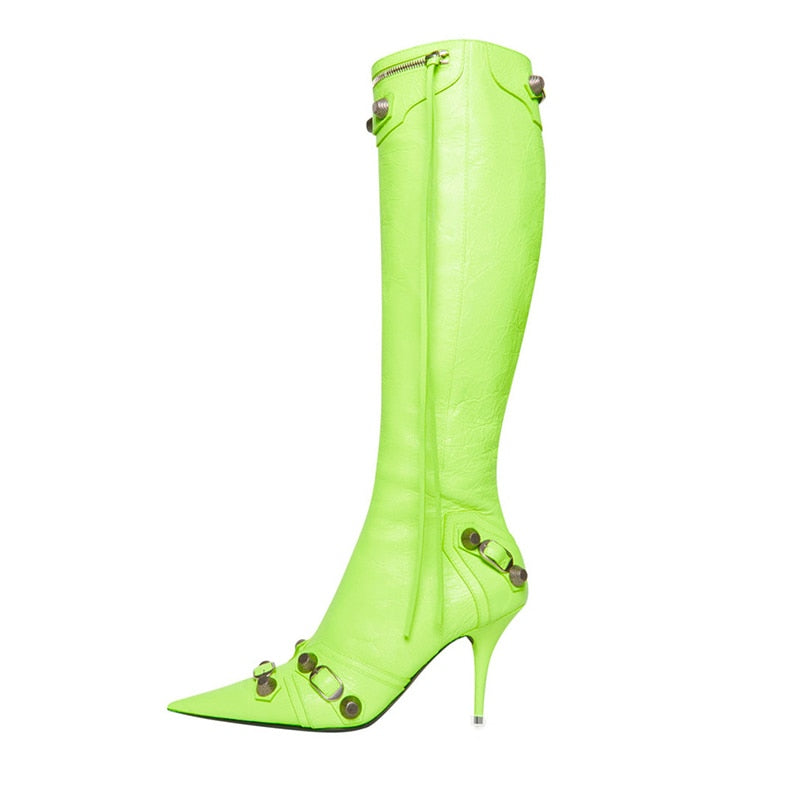 Women's Sexy High Heels Metal Buckle Luxury Shoes Fashion Pointed Toe Ankle Boots Black Stiletto Dress Party Short Boots