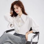 Elegant Luxury Turn-down Collar White Blouse for Women Spring Fashion Stylish Youthful Slim Fit Charming Top