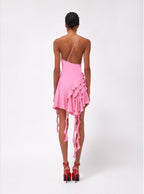 Single Shoulder Sleeveless Slimming Flower Decoration Irregular Loose Dress Party Dress