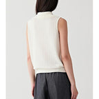 French Hollow-Out Polo Neck Knit Vest for Women, Slim Fit Sleeveless Summer Basic Top Short Upperwear