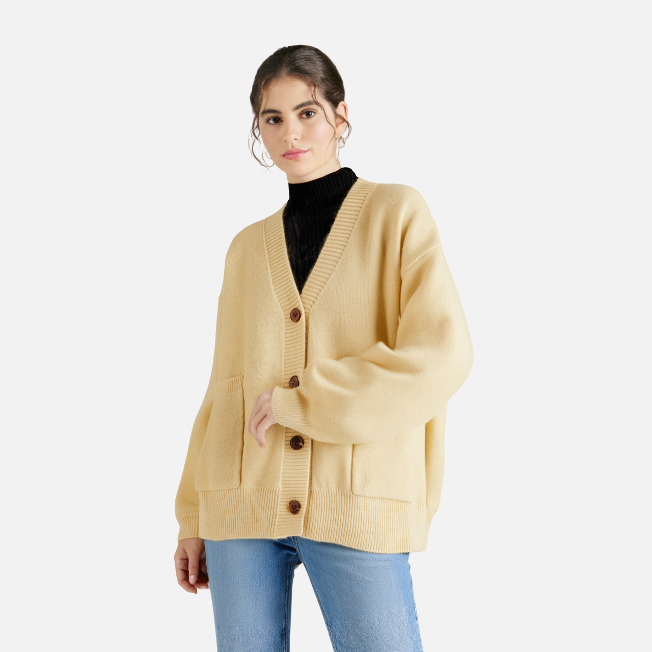 V-neck design loose knit cardigan top