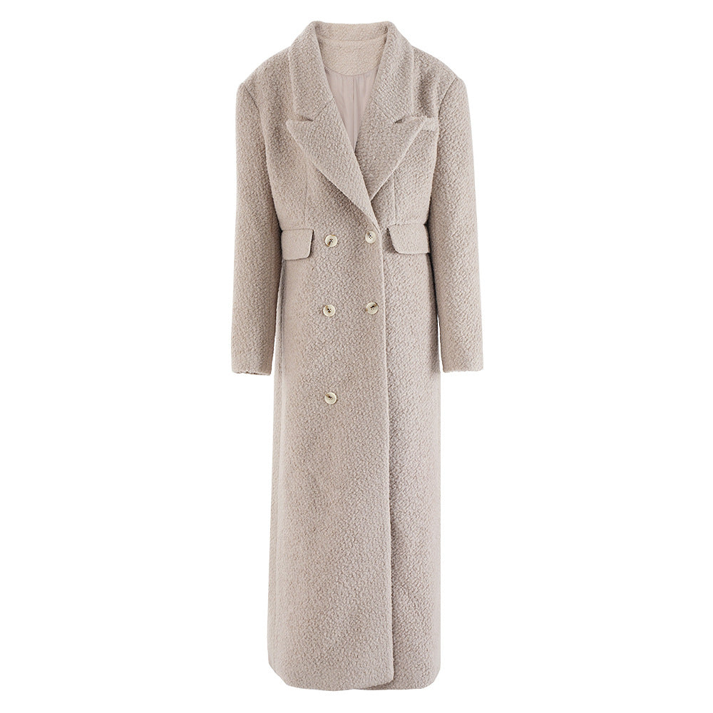 Street temperament, high-end woolen coat, women's winter new style, double breasted waist design, elongated jacket