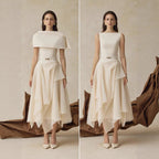 Waist Cinched Dress with Cape Two-Piece Set Long Dress
