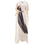 Women's New Summer Sexy V-Neck Waist Tie Print Shawl Maxi Dress