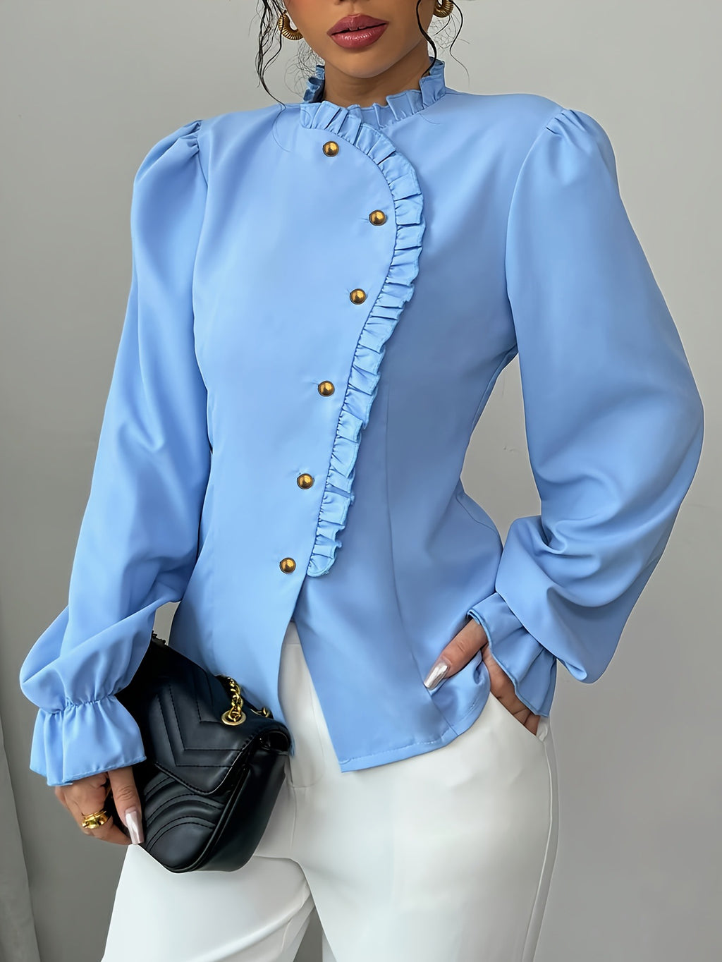 Pleated Long Sleeve Designer Fashion Women's Blouse